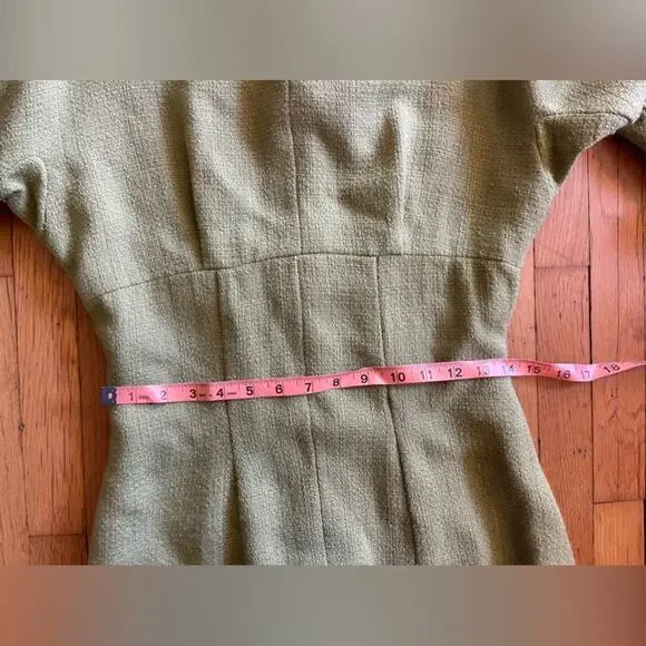 50s Vintage Green Knit Wiggle Dress with Fur Cuffs - Picture 4 of 10